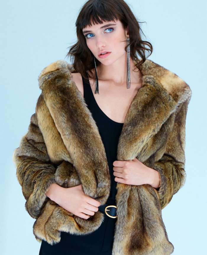 zara hooded faux fur coat